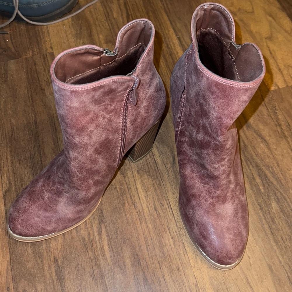 Distressed red booties